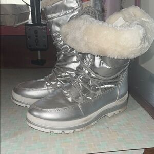Silver Winter & Rain Boots with Faux Fur Lining